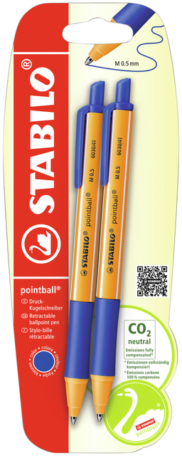 STABILO Pointball Pen - Blue Ink, 0.5mm Tip, Refillable Retractable Ballpoint Pen - View #12