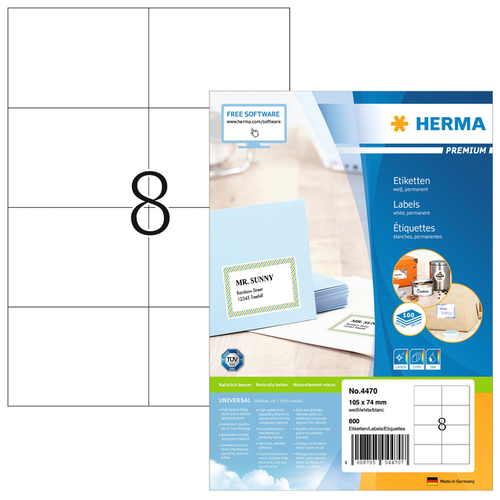 Etiket Herma 4470 105X74MM Premium Wit 800Stuks