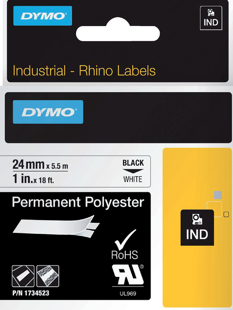 Labeltape Dymo Rhino 1734523 Polyester 24MMX5.5M Zwart Op W