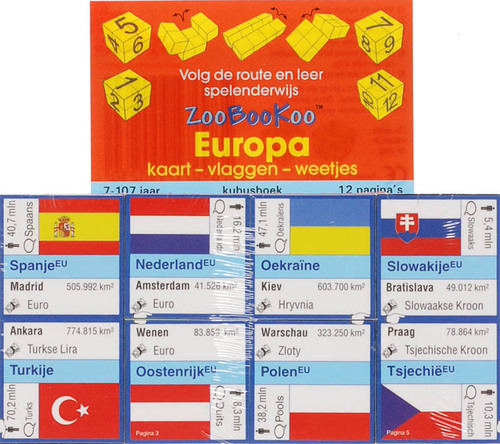 Zoobookoo Kubusboek Europa Kaart,Vlaggen, Weetjes